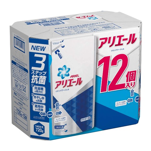 アリエール 洗濯洗剤 液体 イオンパワージェル 詰め替え ケース販売用 720gｘ12