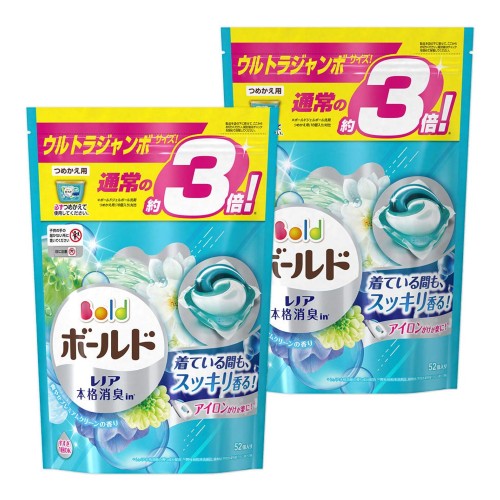 【まとめ買い】 ボールド 洗濯洗剤 ジェルボール3D 爽やかプレミアムクリーンの香り 詰め替え ウルトラジャンボサイズ 52個入×2個