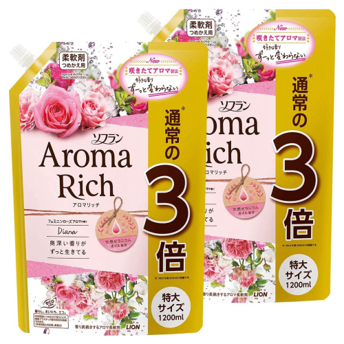 【まとめ買い 大容量】ソフラン アロマリッチ 柔軟剤 ダイアナ(フェミニンローズアロマの香り) 詰め替え 特大1200ml×2個